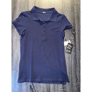 Splash Navy Polo Shirt Womens L Preppy Dark Academia Collegiate Minimalist NEW